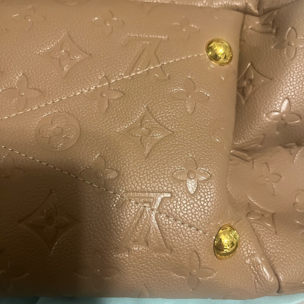 Monogram Embossed Leather Shoulder Bag in Caramel Tan - Picture 2 of 6
